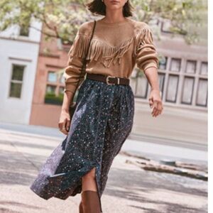 LOFT Navy Floral A-Line Skirt